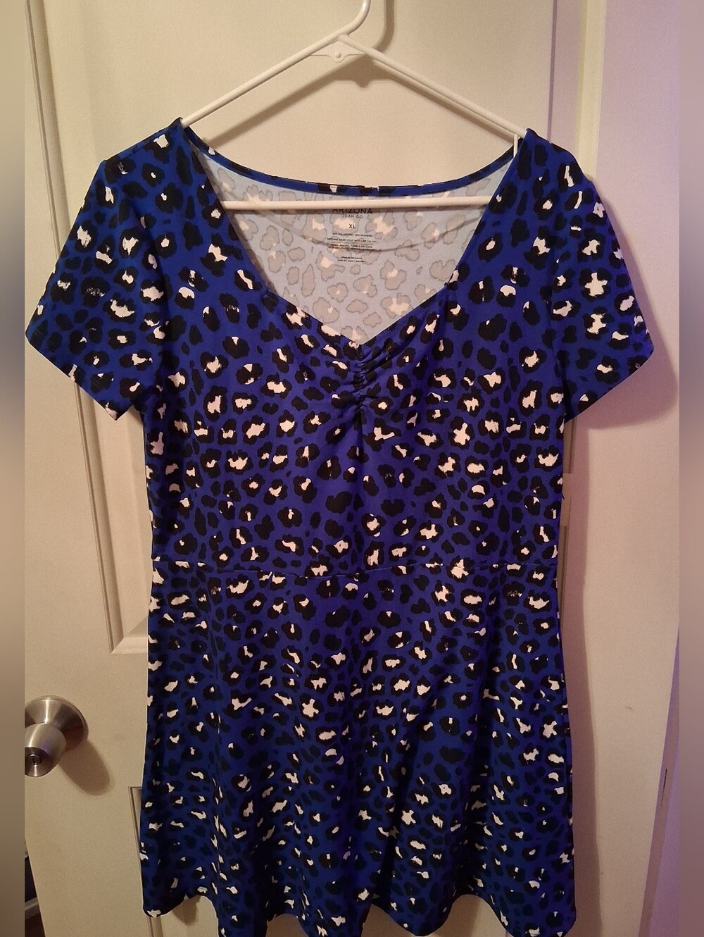 Blue Leopard-Print V-Neck Women’s Dress